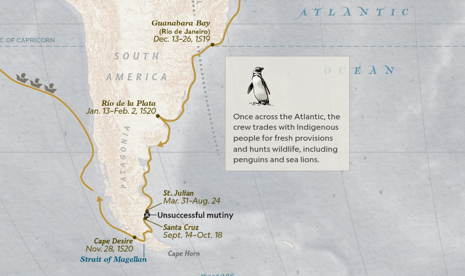 A map showing the route of the first circumnavigation of the world.